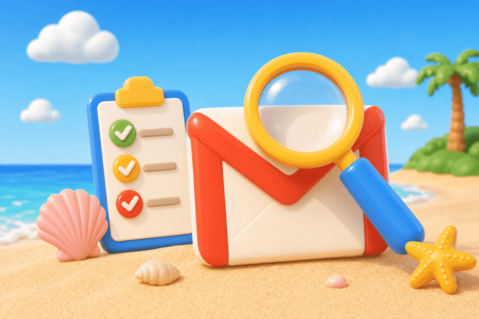Gmail envelope under a magnifying glass with a verification checklist