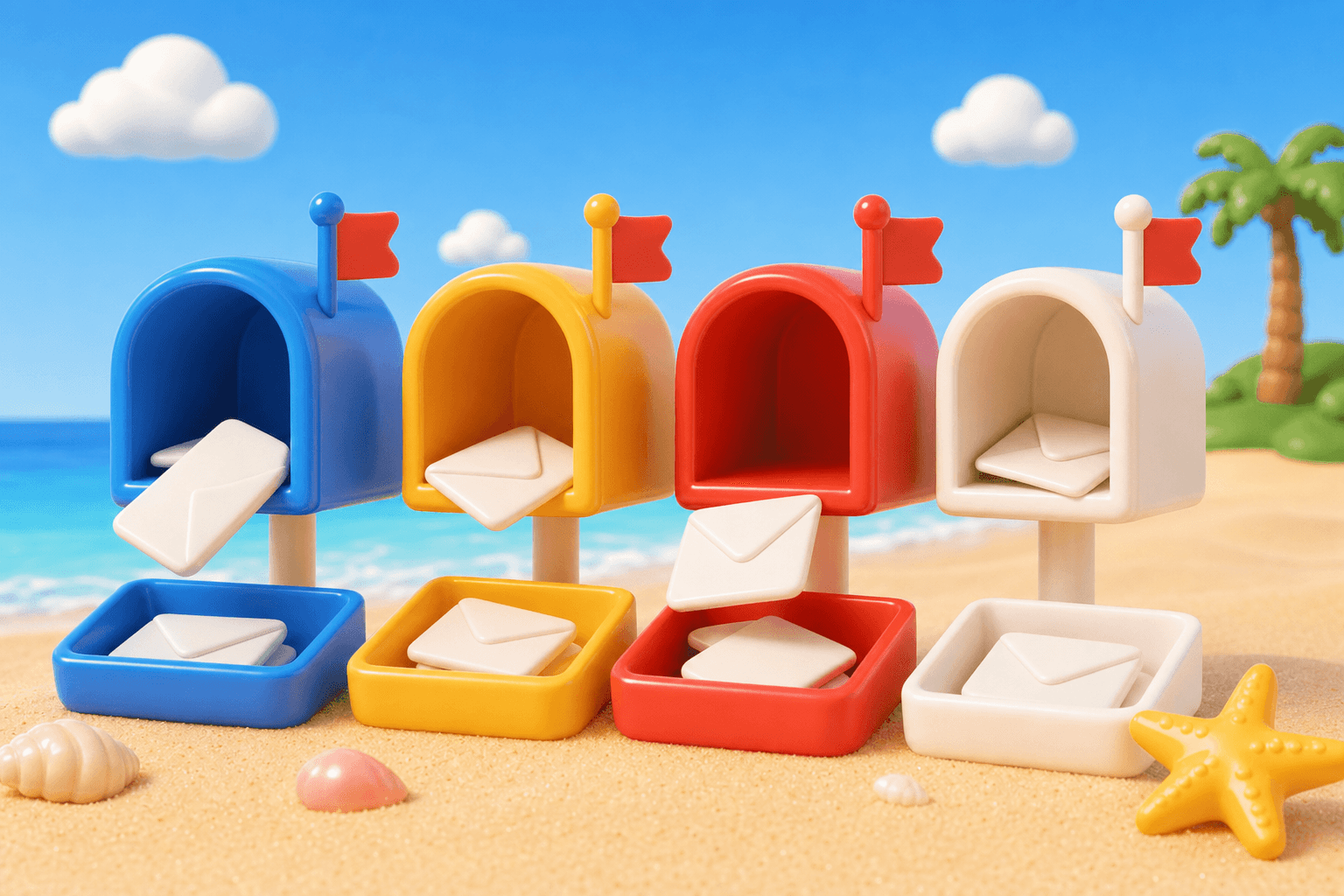 Test mailboxes sorting campaign emails into inbox, promotions, spam, and blocked trays