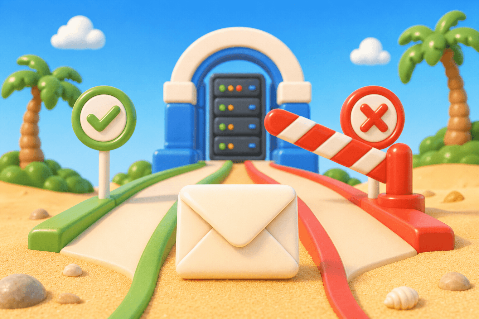 Envelope being checked at a mail server gate before delivery