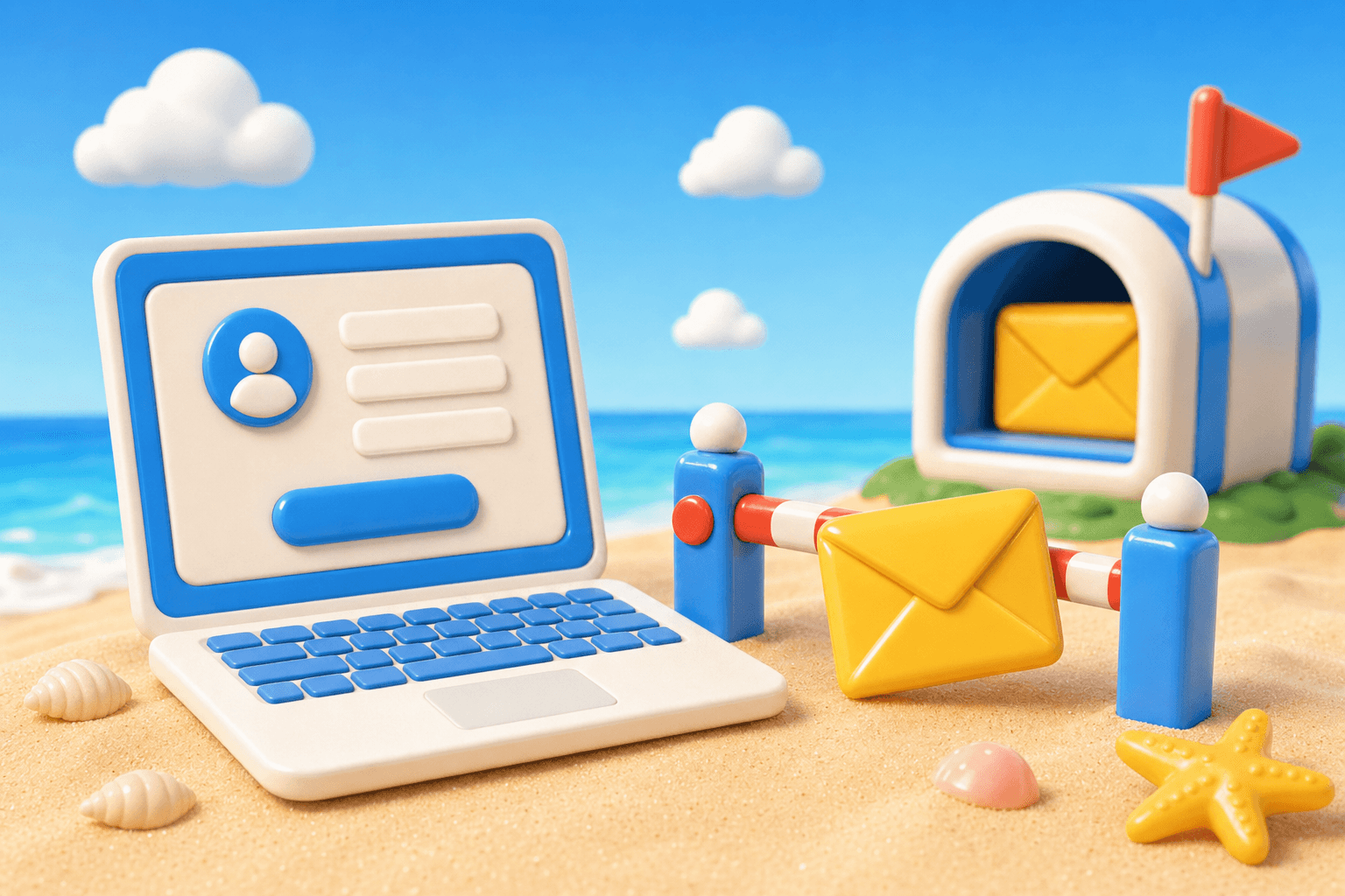 Envelope blocked at a checkpoint between a signup form and an inbox