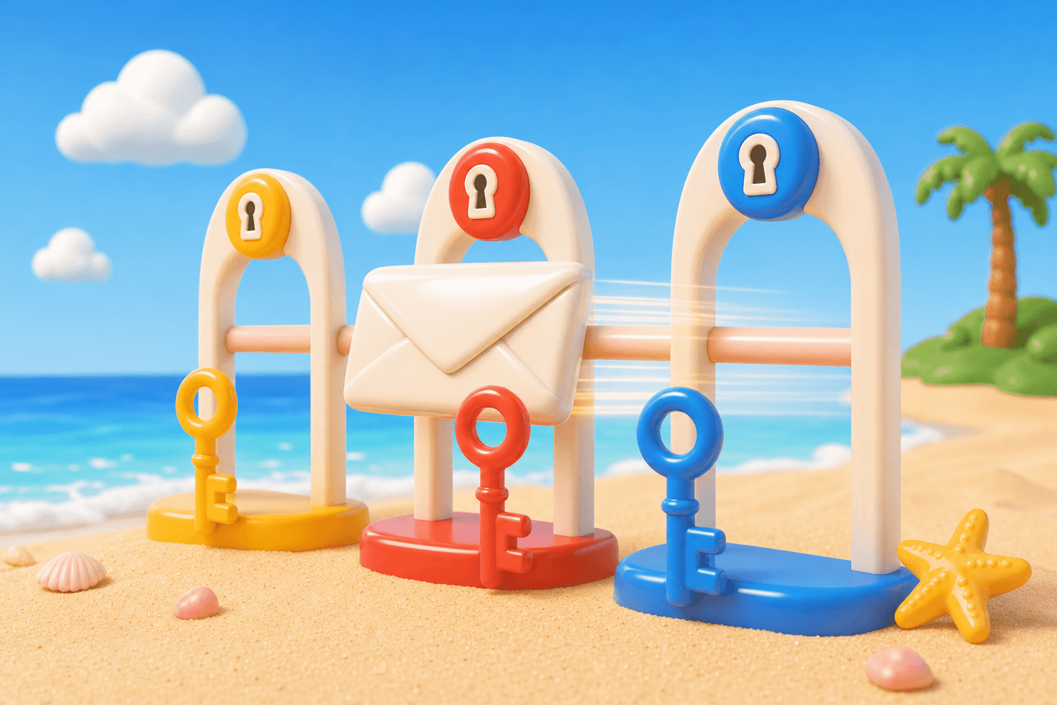 Envelope passing through three authentication checkpoints