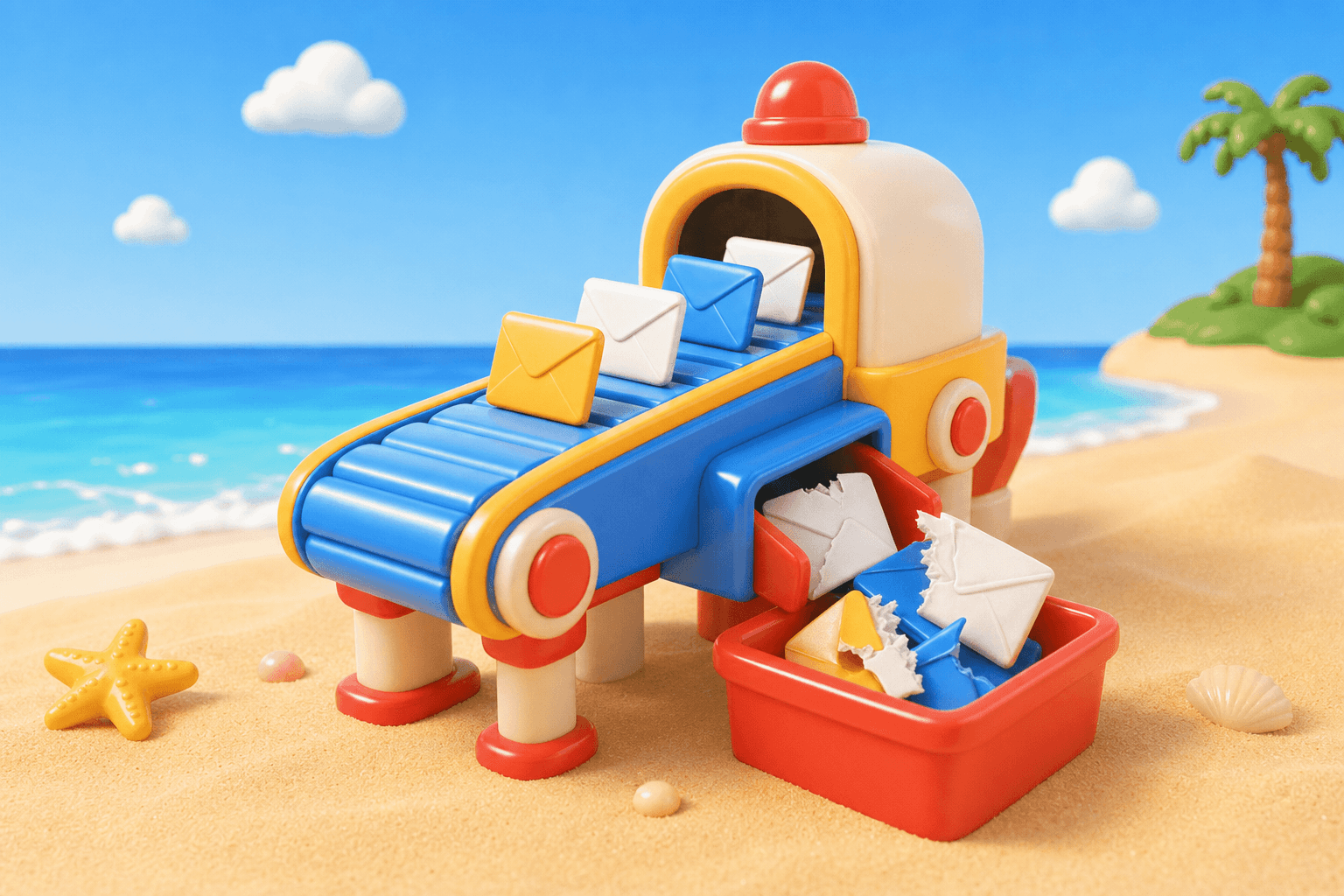Mail conveyor sorting valid envelopes from bounced emails