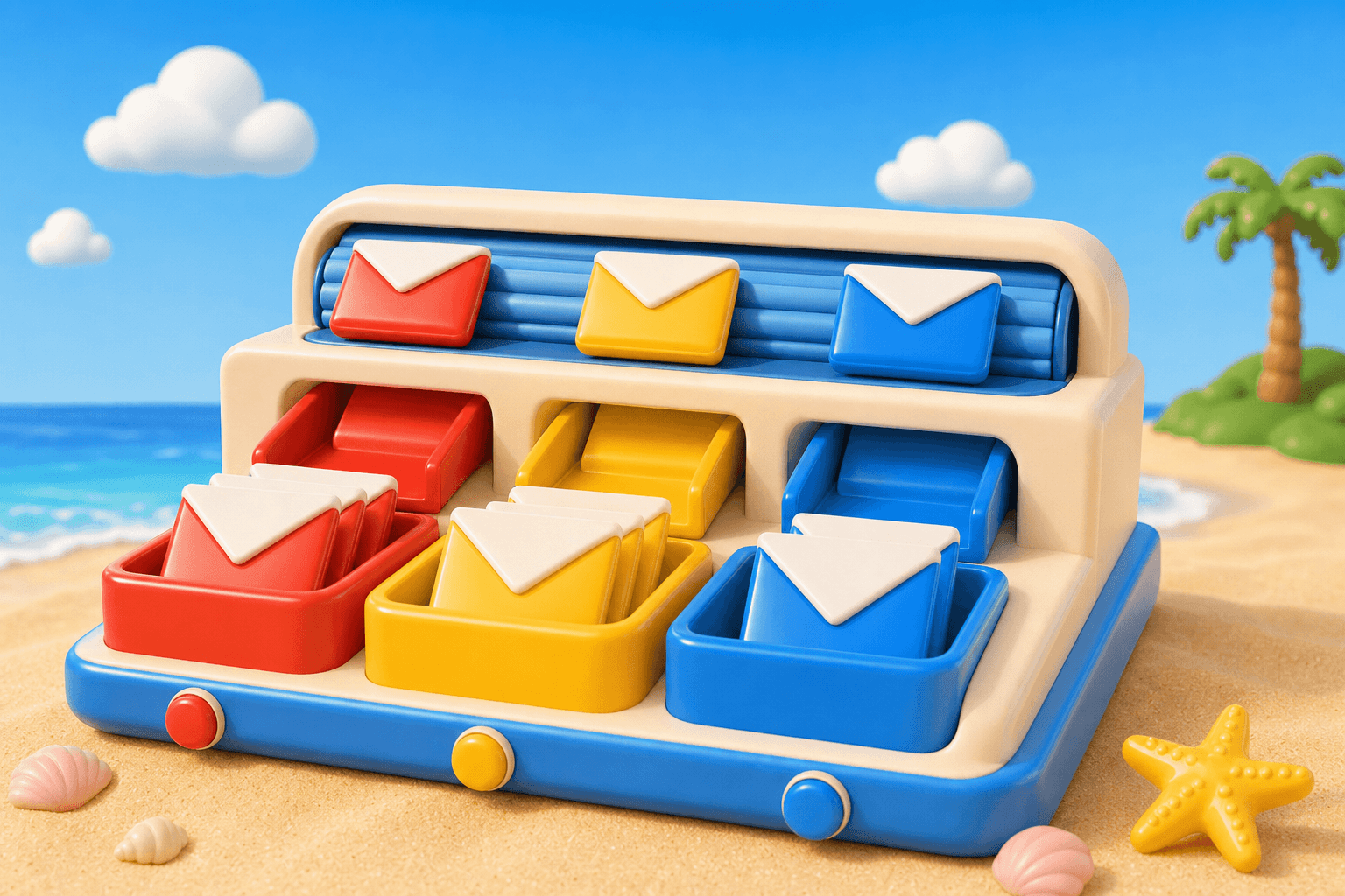 Envelopes sorted into trays by email domain type and deliverability