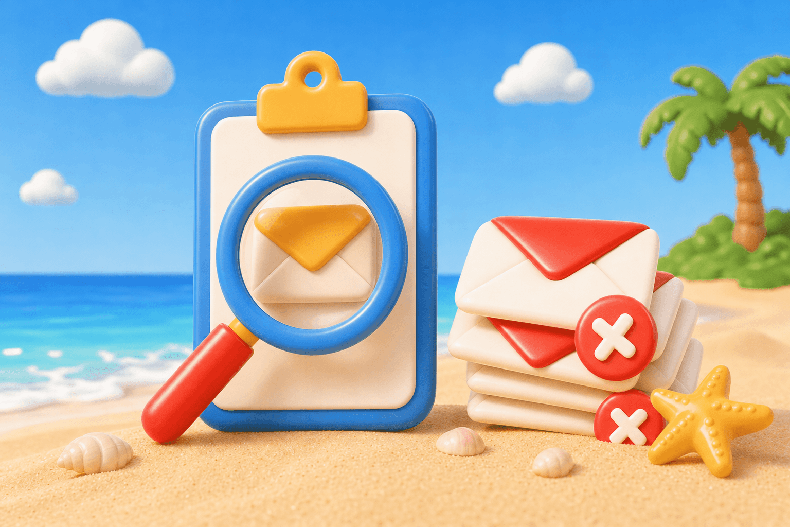 Email address on a clipboard inspected with a magnifying glass