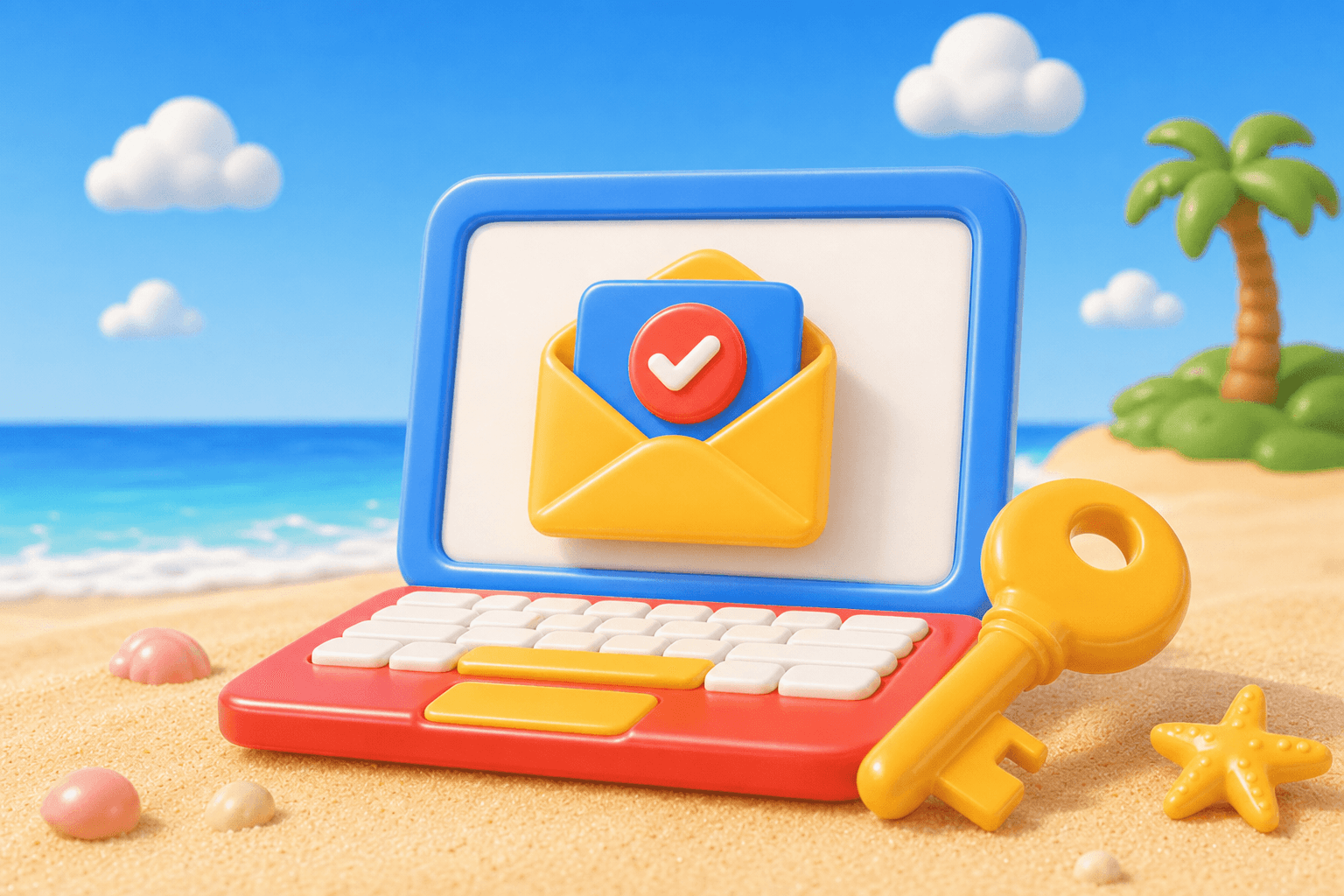 Verification email on a laptop with a key beside it