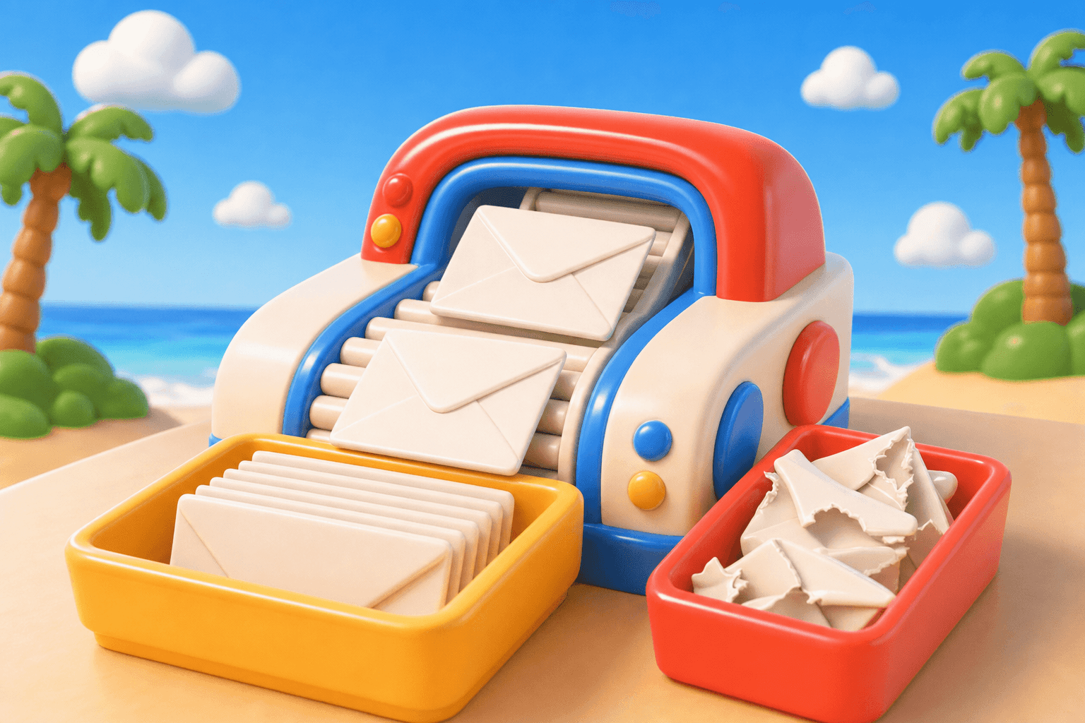 Mail sorting table separating good emails from rejected ones
