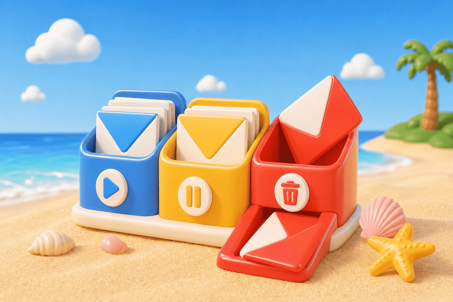 Mail sorting tray separating active, paused, and outdated subscriber envelopes