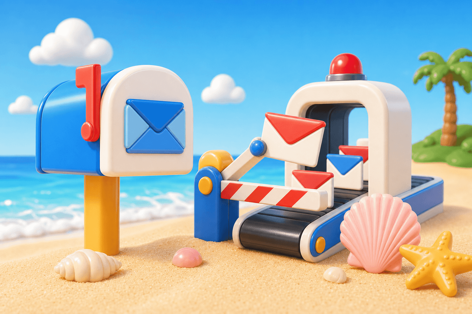 Mailbox at a checkpoint with envelopes being verified one by one