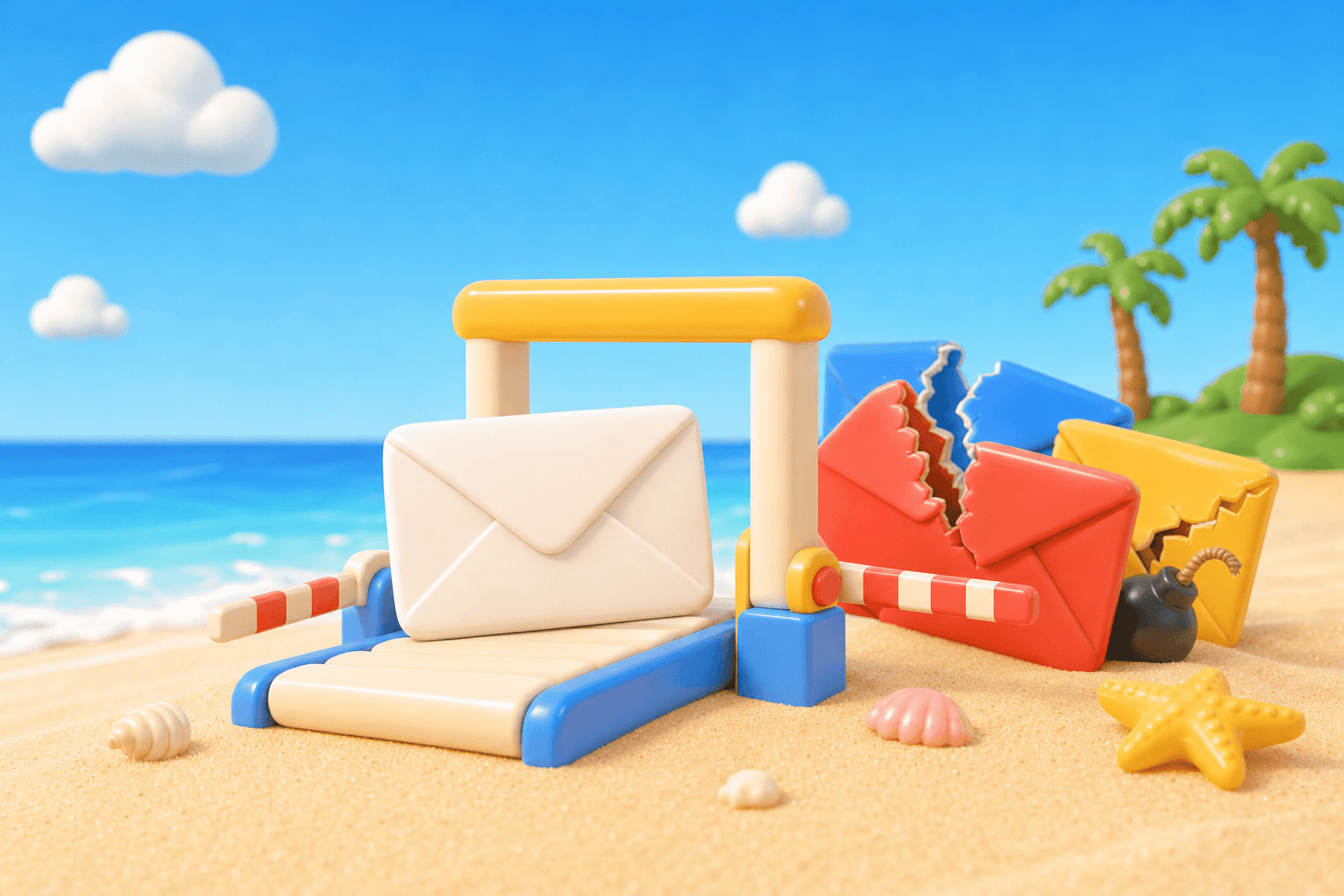 Clean email envelope passing a checkpoint while risky emails are held back