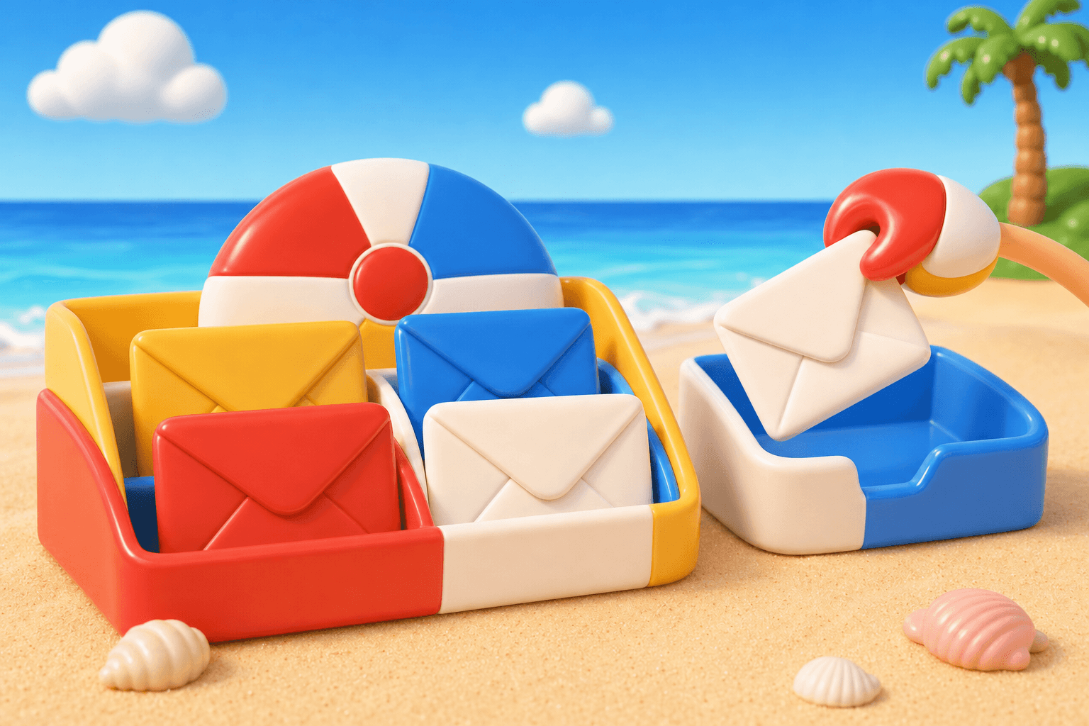 Shared inbox tray with role-based email envelopes being sorted